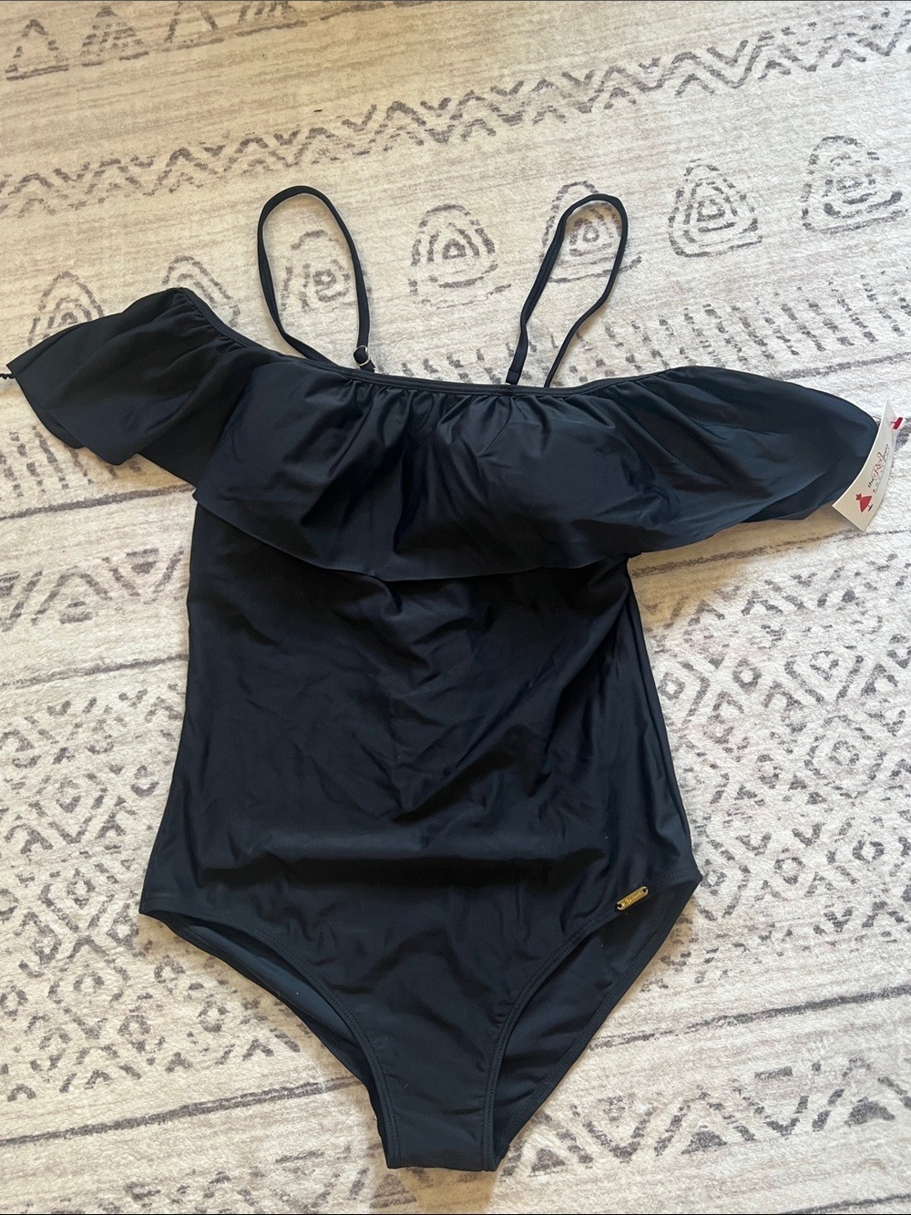 Black Ruffle One-Shoulder Swim One-Piece - Picture 5 of 9
